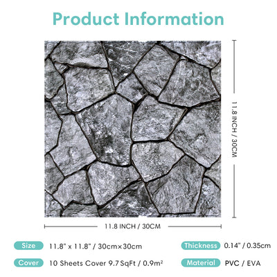 3D Dark Gray Stone Peel and Stick Wall Tile