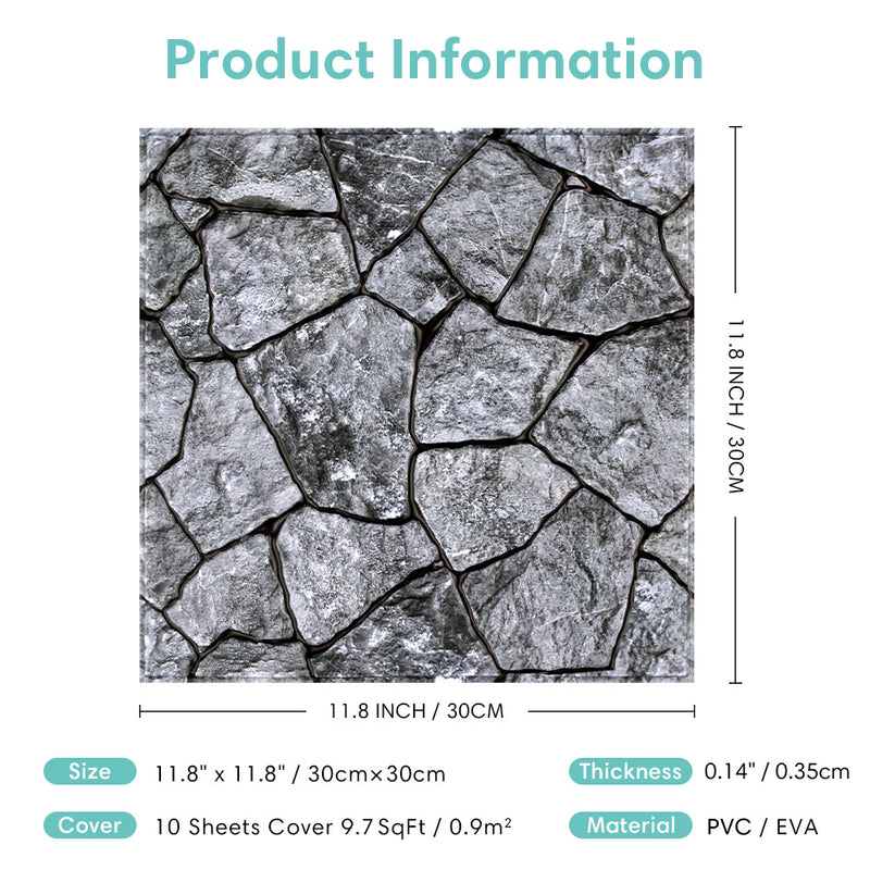 3D Dark Gray Stone Peel and Stick Wall Tile