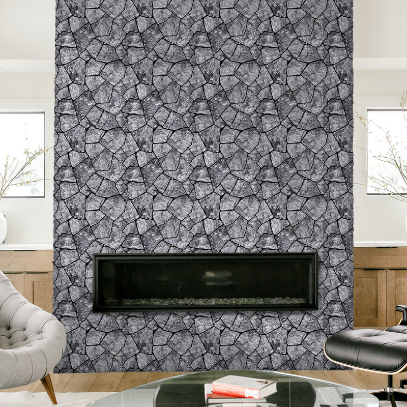 3D Dark Gray Stone Peel and Stick Wall Tile