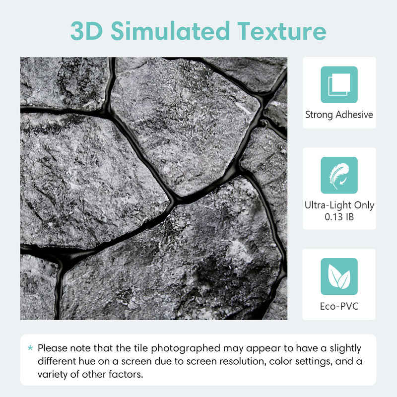 3D Dark Gray Stone Peel and Stick Wall Tile