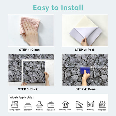 3D Dark Gray Stone Peel and Stick Wall Tile