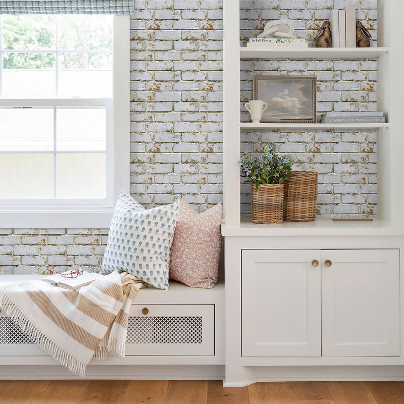 3D Weathered White Brick Peel and Stick Wall Tile