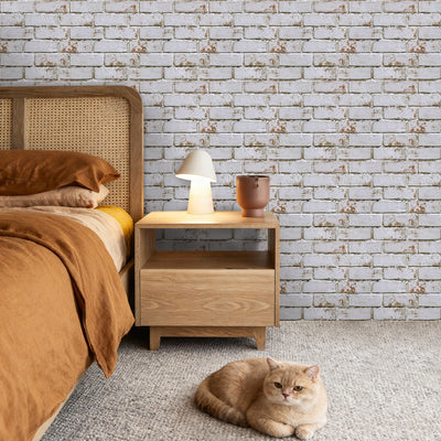 3D Weathered White Brick Peel and Stick Wall Tile