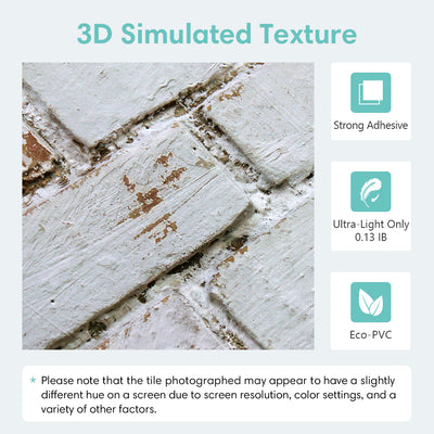 3D Weathered White Brick Peel and Stick Wall Tile
