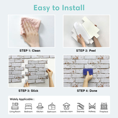 3D Weathered White Brick Peel and Stick Wall Tile