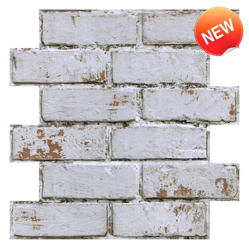 3D Weathered White Brick Peel and Stick Wall Tile