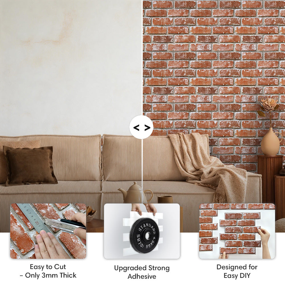 3D Terracotta Orange Brick Peel and Stick Wall Tile – Commomy