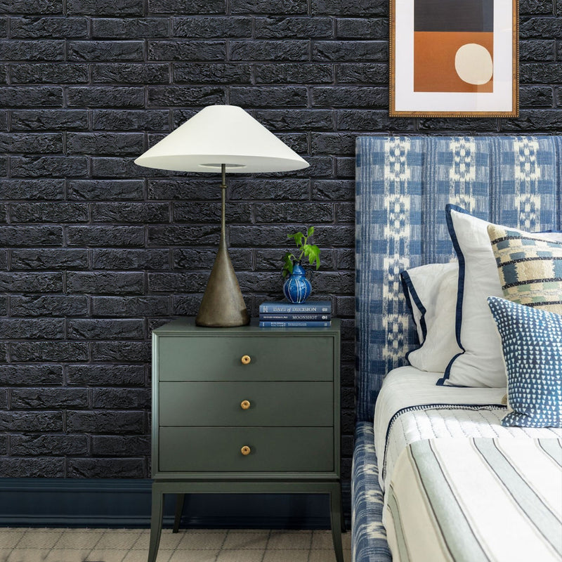 3D Black Brick Wall Panels Peel and Stick -Large Size
