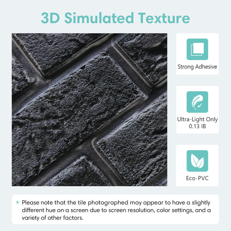 3D Black Brick Wall Panels Peel and Stick -Large Size
