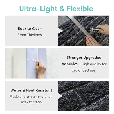 3D Black Brick Wall Panels Peel and Stick -Large Size