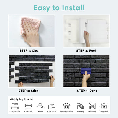 3D Black Brick Wall Panels Peel and Stick -Large Size