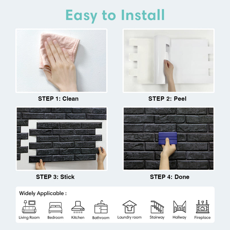 3D Black Brick Wall Panels Peel and Stick -Large Size