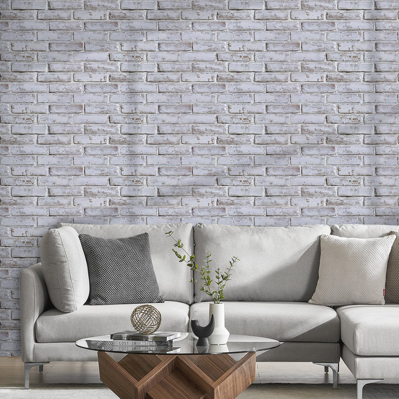3D White and Gray Brick Wall Panels Peel and Stick -Large Size