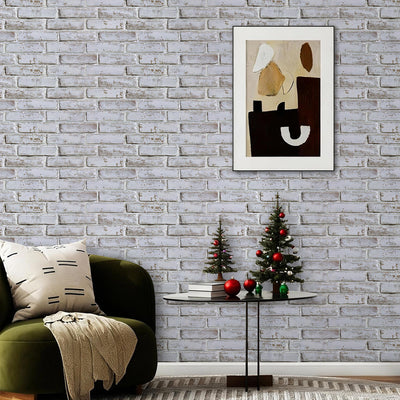 3D White and Gray Brick Wall Panels Peel and Stick -Large Size