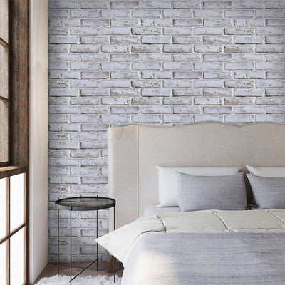 3D White and Gray Brick Wall Panels Peel and Stick -Large Size