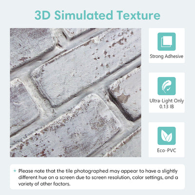 3D White and Gray Brick Wall Panels Peel and Stick -Large Size