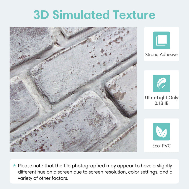 3D White and Gray Brick Wall Panels Peel and Stick -Large Size