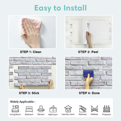 3D White and Gray Brick Wall Panels Peel and Stick -Large Size
