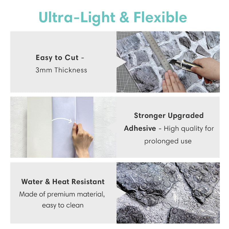 3D Retro Faux Stone Wall Panels Peel and Stick -Large Size