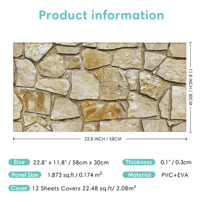 3D Brown Fieldstone Wall Panels Peel and Stick -Large Size