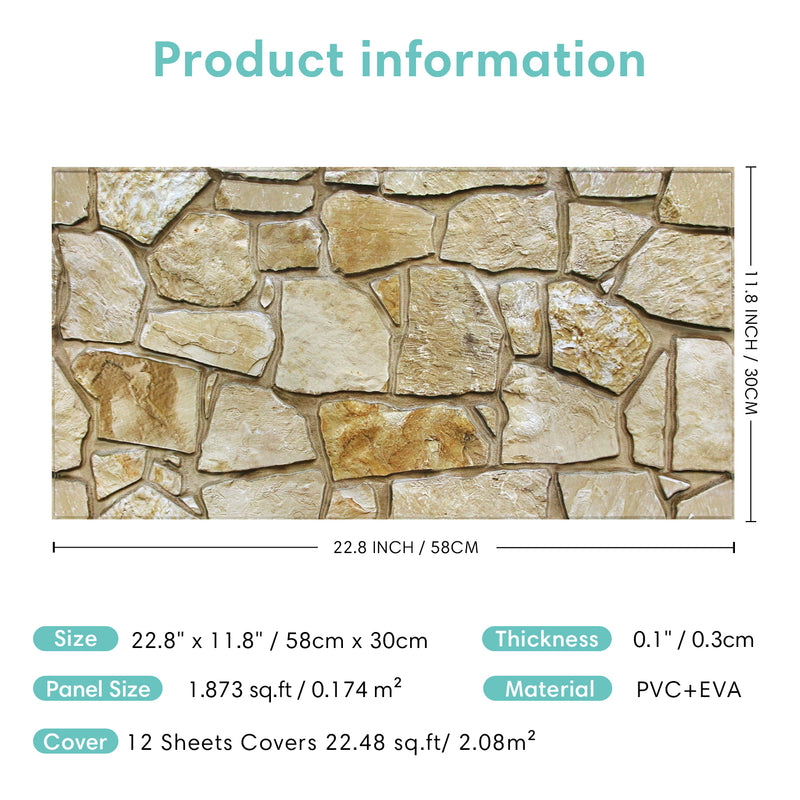 3D Brown Fieldstone Wall Panels Peel and Stick -Large Size
