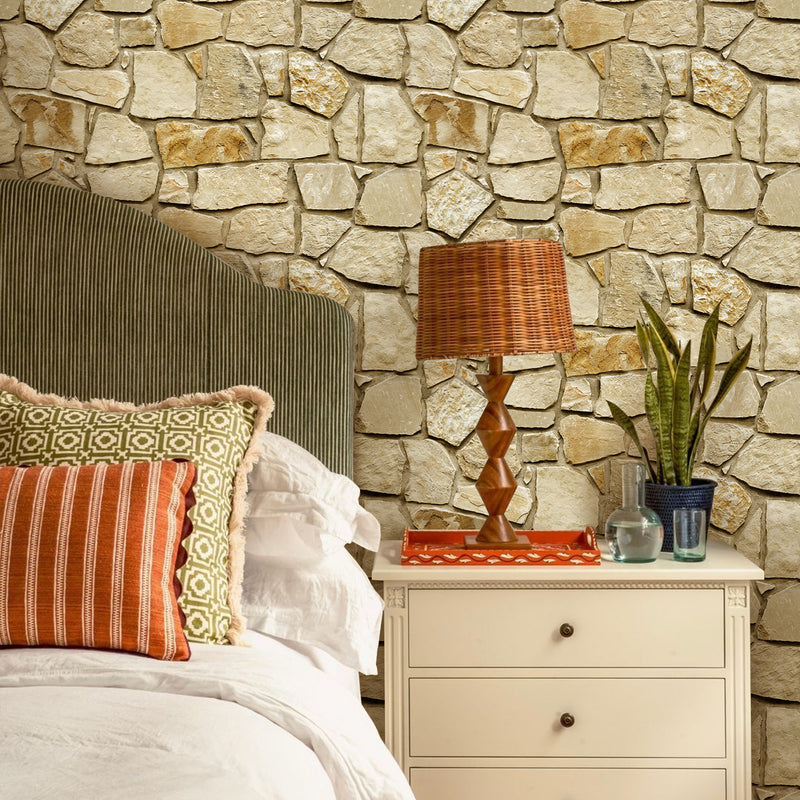 3D Brown Fieldstone Wall Panels Peel and Stick -Large Size
