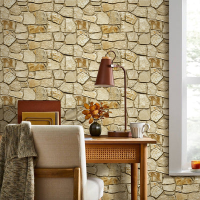 3D Brown Fieldstone Wall Panels Peel and Stick -Large Size