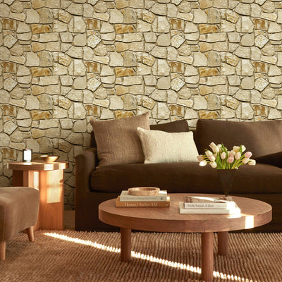 3D Brown Fieldstone Wall Panels Peel and Stick -Large Size