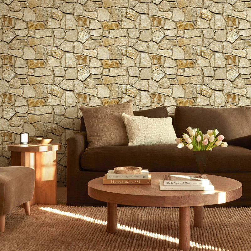 3D Brown Fieldstone Wall Panels Peel and Stick -Large Size