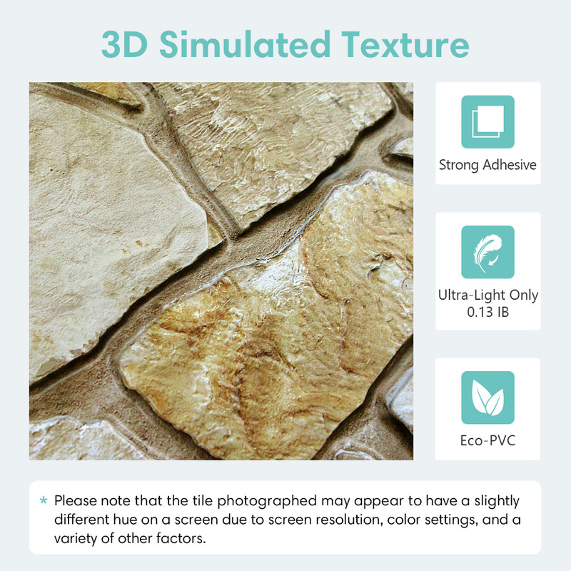 3D Brown Fieldstone Wall Panels Peel and Stick -Large Size