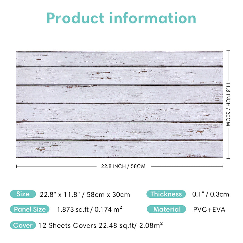 3D White Wood Grain Wall Panels Peel and Stick -Large Size