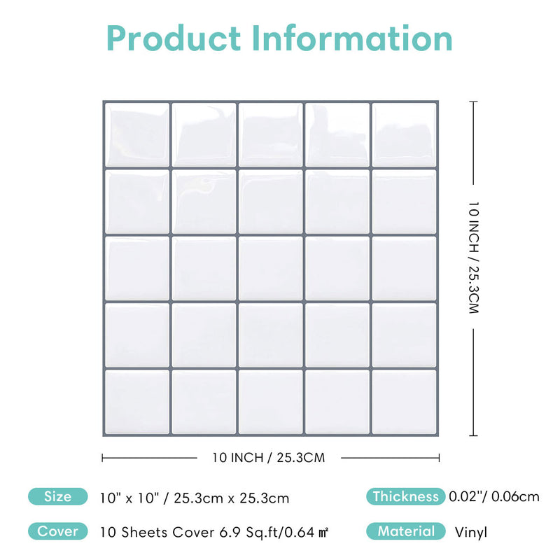 White Square Peel and Stick Backsplash Tile
