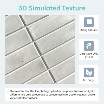 3D Light Grey Matt Linear Mosaic Peel and Stick Wall Tile