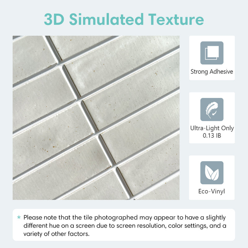 3D Light Grey Matt Linear Mosaic Peel and Stick Wall Tile