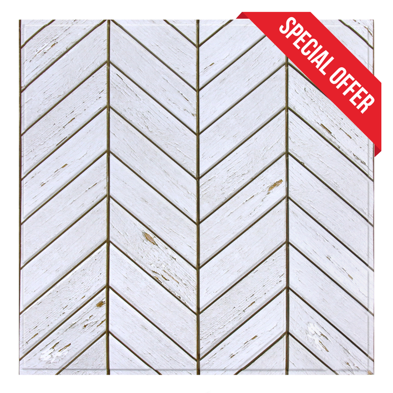 3D White Wood Herringbone Peel and Stick Wall Tile