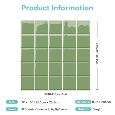 Green Square Peel and Stick Backsplash Tile