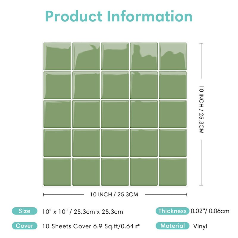 Green Square Peel and Stick Backsplash Tile