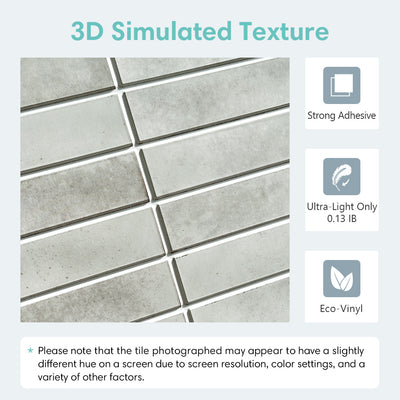 3D Grey Matt Linear Mosaic Peel and Stick Wall Tile