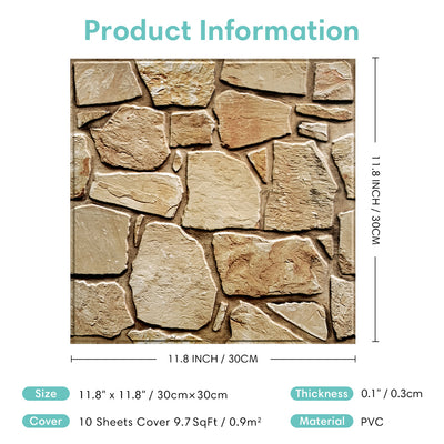 3D Brown Fieldstone Peel and Stick Wall Tile