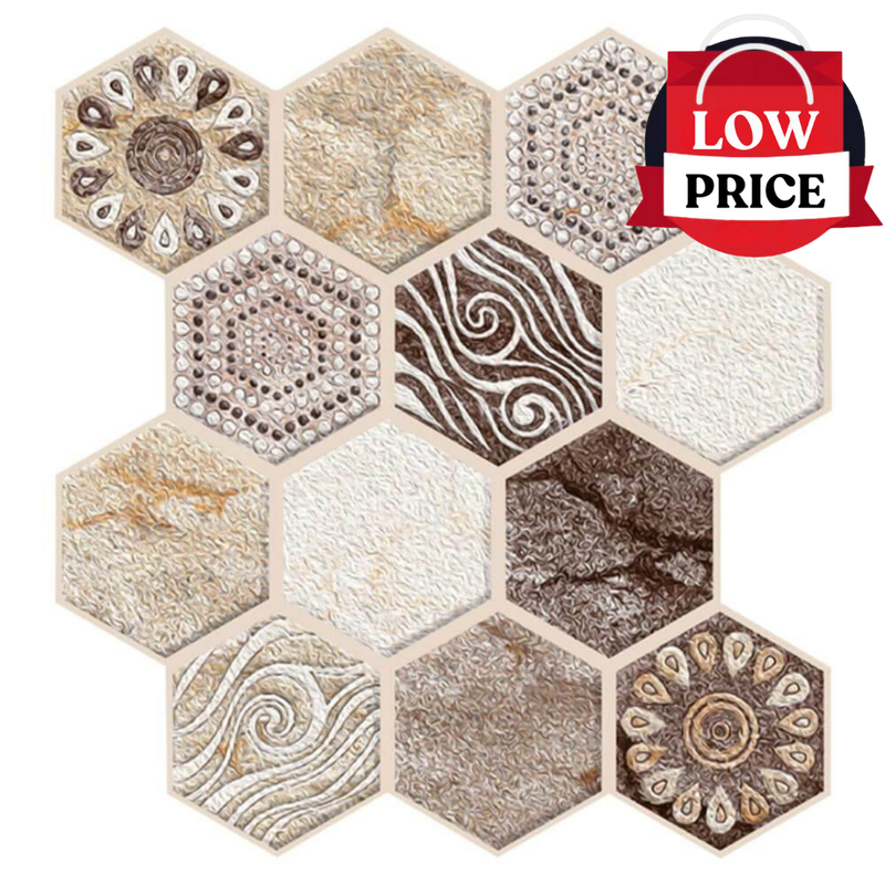 3D Brown Tone Hexagon Boho Peel and Stick Wall Tile