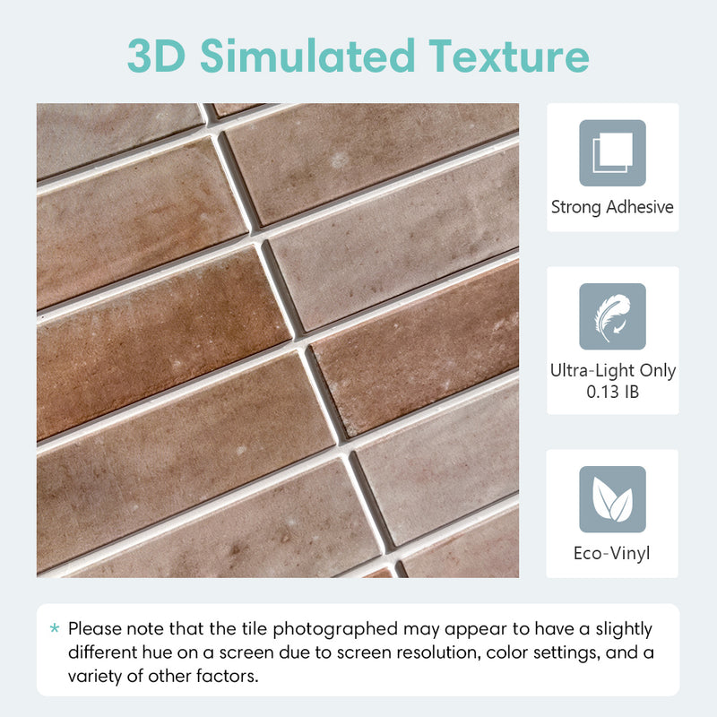 3D-Terrakotta-Matt-Linearmosaik-Wandfliese zum Abziehen und Aufkleben