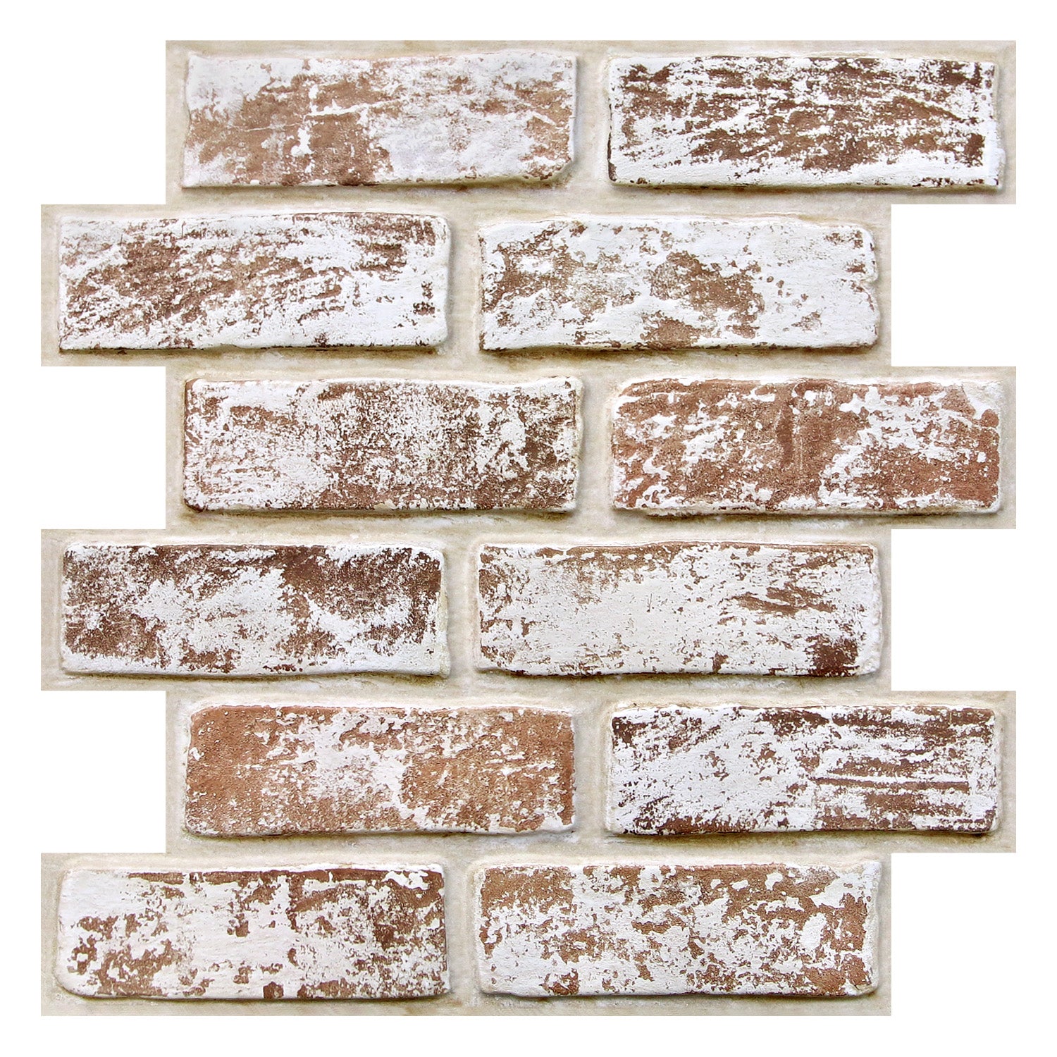 3D Vintage Terracotta Whitewashed Brick Peel and Stick Wall Tile