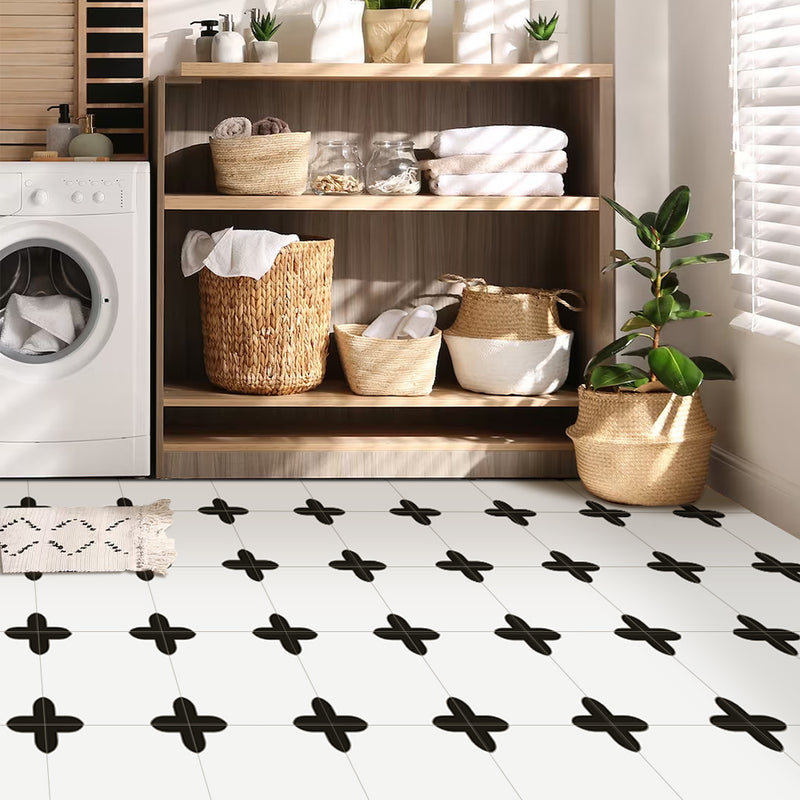 White and Black Square Peel and Stick Vinyl Floor Tile Sticker