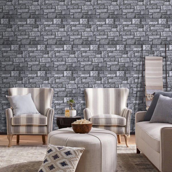 3D Rustic Grey Stone Peel and Stick Wall Tile – Commomy