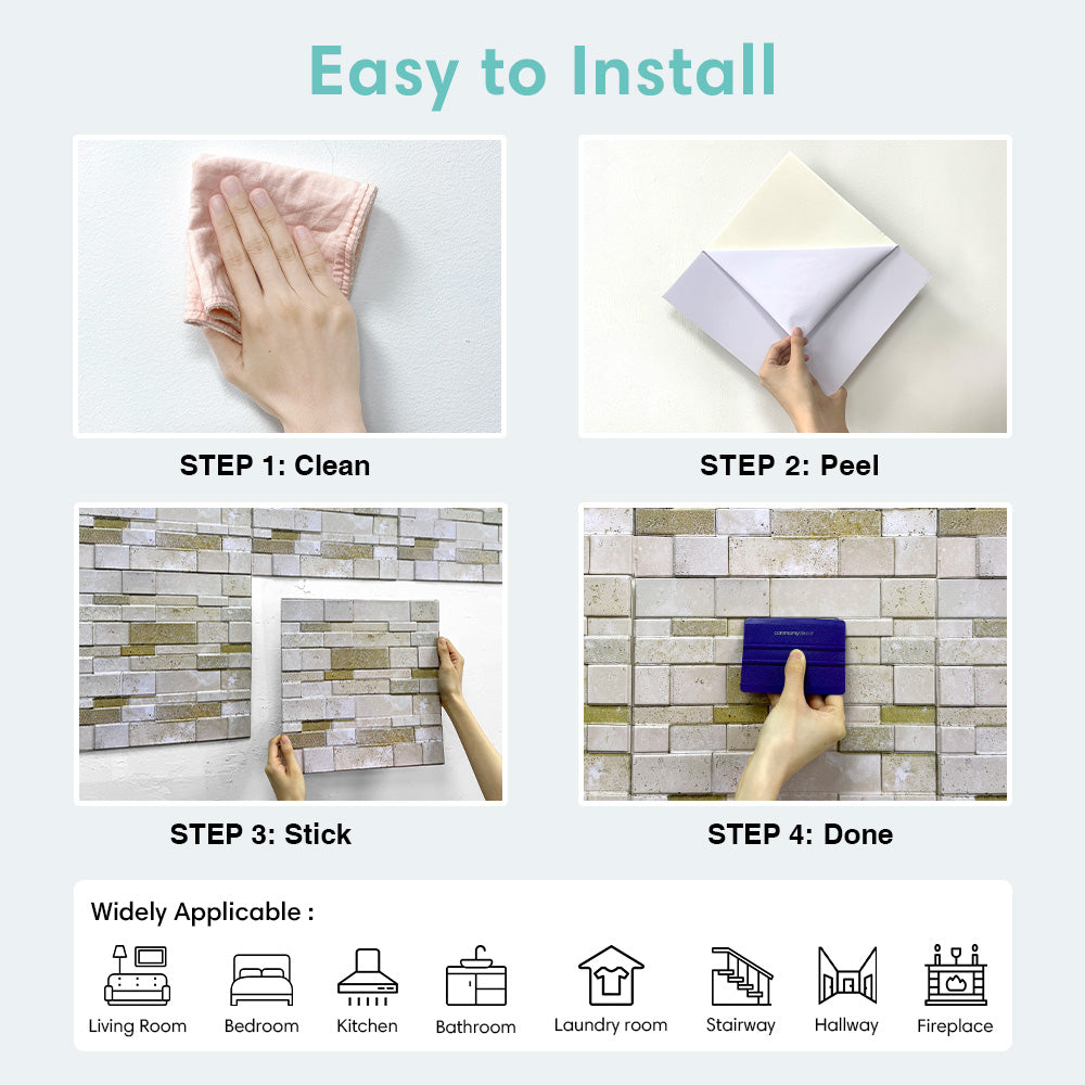 3D Beige Stacked Stone Peel and Stick Wall Tile – Commomy