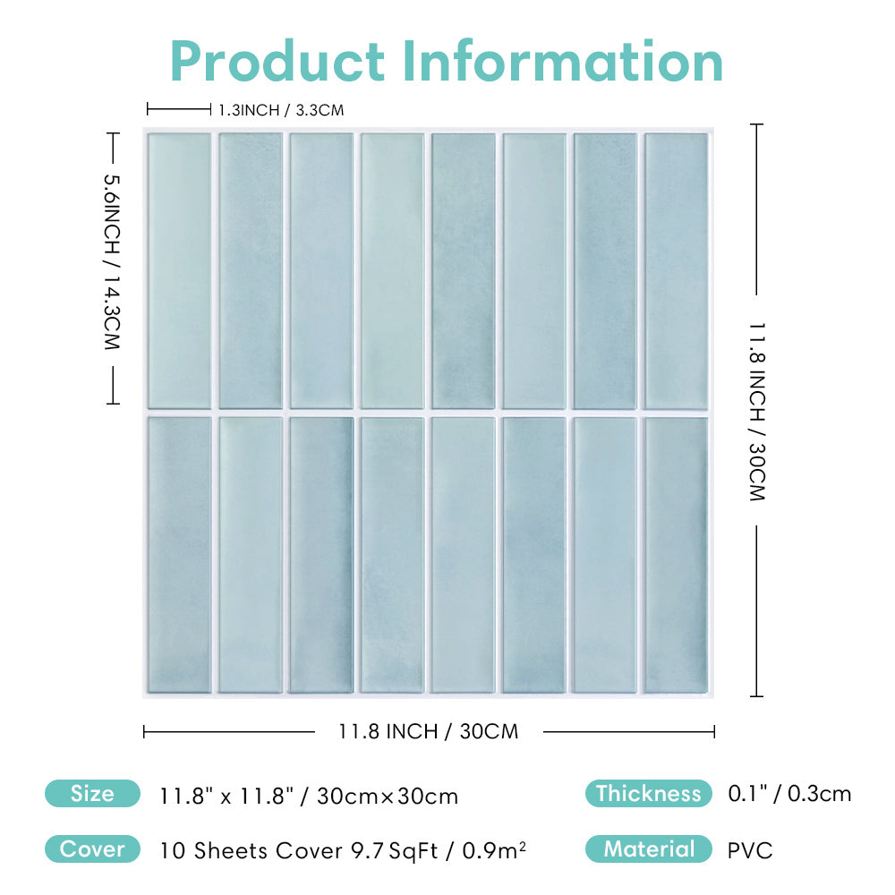 3D Blue Green Gradient Linear Mosaic Peel and Stick Wall Tile – Commomy