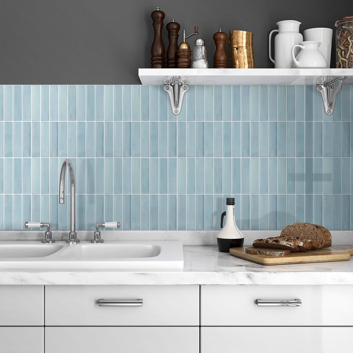 3D Blue Green Gradient Linear Mosaic Peel and Stick Wall Tile – Commomy