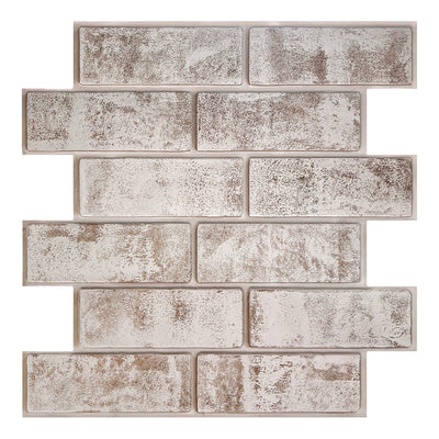 3D Whitewash Brown Brick Peel and Stick Wall Tile