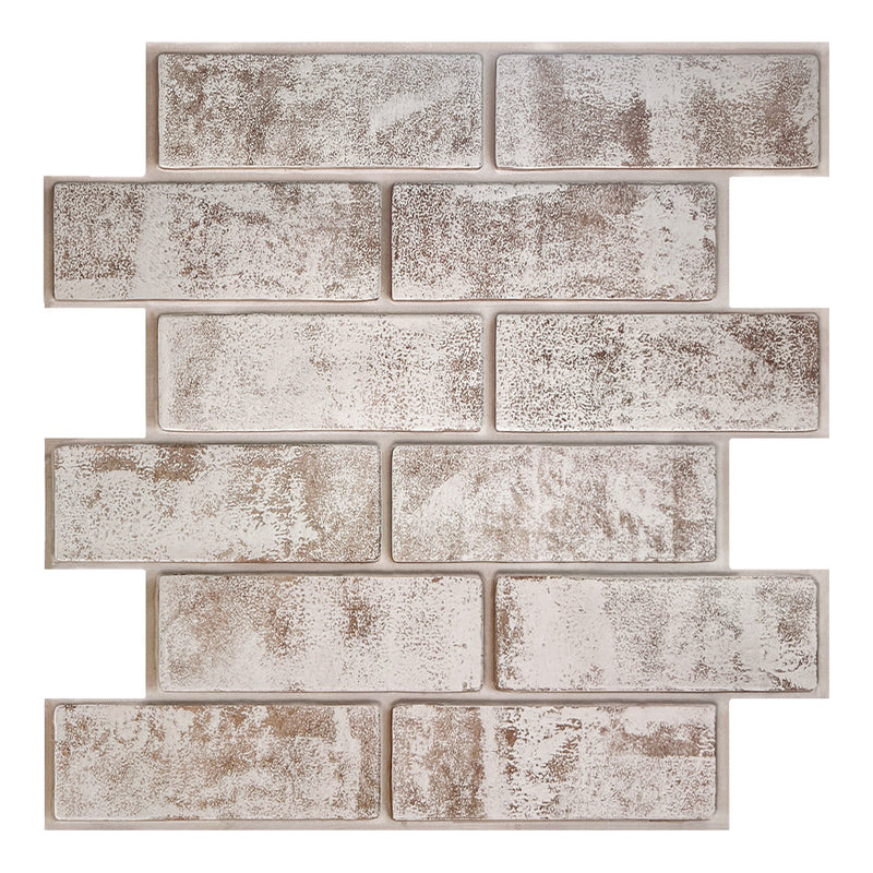 3D Whitewash Brown Brick Peel and Stick Wall Tile