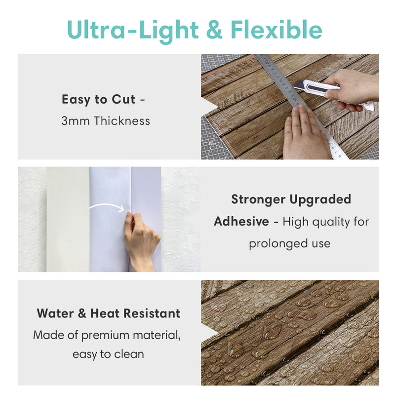 3D Brown Wood Wall Panels Peel and Stick -Large Size – Commomy
